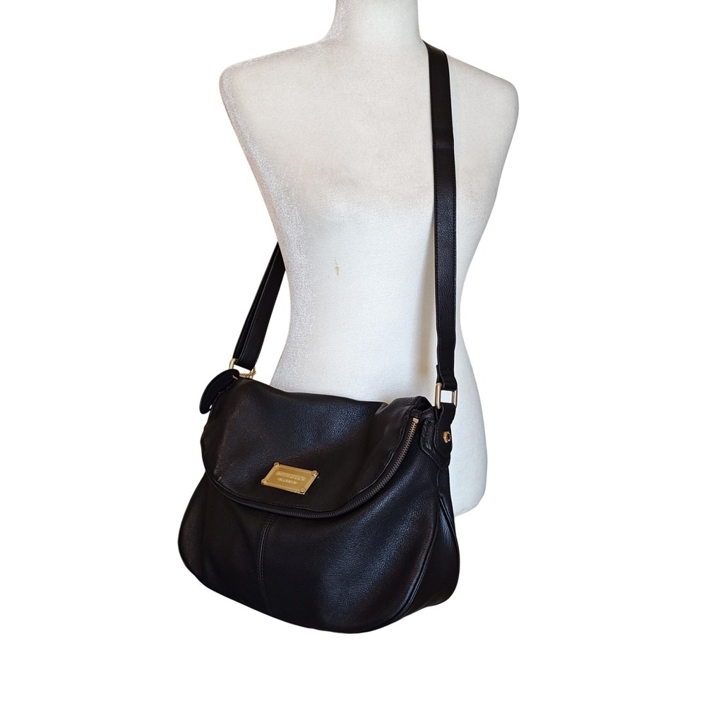 Pelle Studio Crossbody Bag Medium Purse Black Leather Foldover Leopard Lining‎